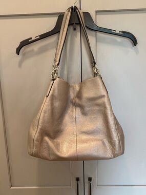 Coach Madison Phoebe Metallic Champagne Leather Shoulder Bag